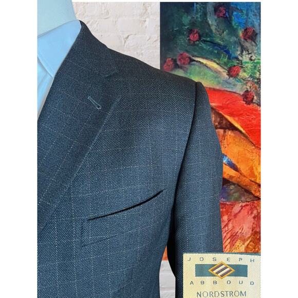 Joseph Abboud 44L Mens Charcoal Gray Gold Plaid Blazer Sport Coat Jacket - Picture 3 of 14